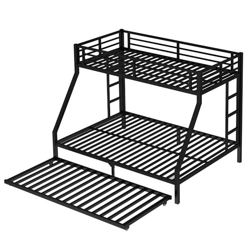 Bellemave Metal Twin XL Over Queen Bunk Beds with Trundle,Heavy Duty Bunk beds Frame for Adults,Kids,Teens,Space-Saving,Black Bellemave