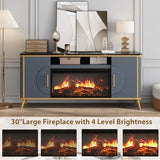 Fluted Fireplace TV Stand Up to 80" TVs, Modern Entertainment Center with 30" Electric Fireplace, Luxury Media Console with Adjustable Shelves for Living Room, Navy Blue RNLRNL