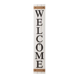 glitzhome Welcome Sign for Front Door Porch Rustic Farmhouse Wooden Hanging Wall Decor with Interchangeable Floral Wreath, 60" H, White glitzhome