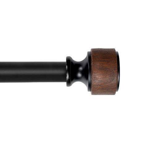 LOPTG Curtain Rods for Windows 38 to 112 Inch, 1 Inch Diameter Modern Adjustable Decorative Drapery Rods, Window Curtain Rod with Imitation Wood Grain Finials, Black, Size:36"-120" LOPTG