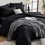 HEVUMYI Black Queen Comforter Set - 7-Piece All Season Bed in a Bag Queen, Ultra Soft Bedding Set with Comforter, Flat Sheet, Fitted Sheet, Pillowcases, Pillow Shams, Black HEVUMYI