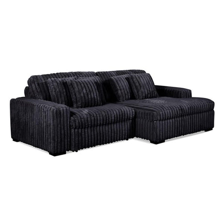 Pemberly Row 113" W Corduroy Fabric Cloud Convertible Sectional Deep Seat Sofa Slider with Power Recliner Glider, USB Charging Ports, and 6 Cushions in Presley Charcol for Living Room Pemberly Row
