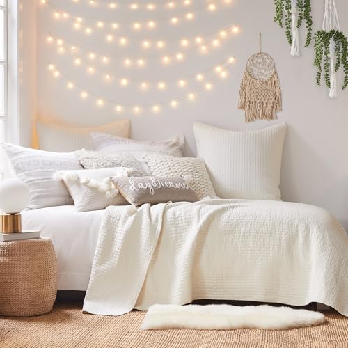 Levtex Home Cross Stitch Reversible Full/Queen Quilt Set (88x92in) with 2 Pillow Shams (26x20in) - Stitch Texture - Cream - Cotton Full/Queen Size Quilt Bedding Set - Lightweight, Soft, Pre-Washed Levtex Home