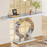 Tribesigns Modern Mirrored Console Table, Glass Sofa Table with Mirror Finish, 43-Inch Entryway Table with O-Shaped Base, Rectangular Accent Foyer Table for Living Room Hallway Entrance (Silver) Tribesigns