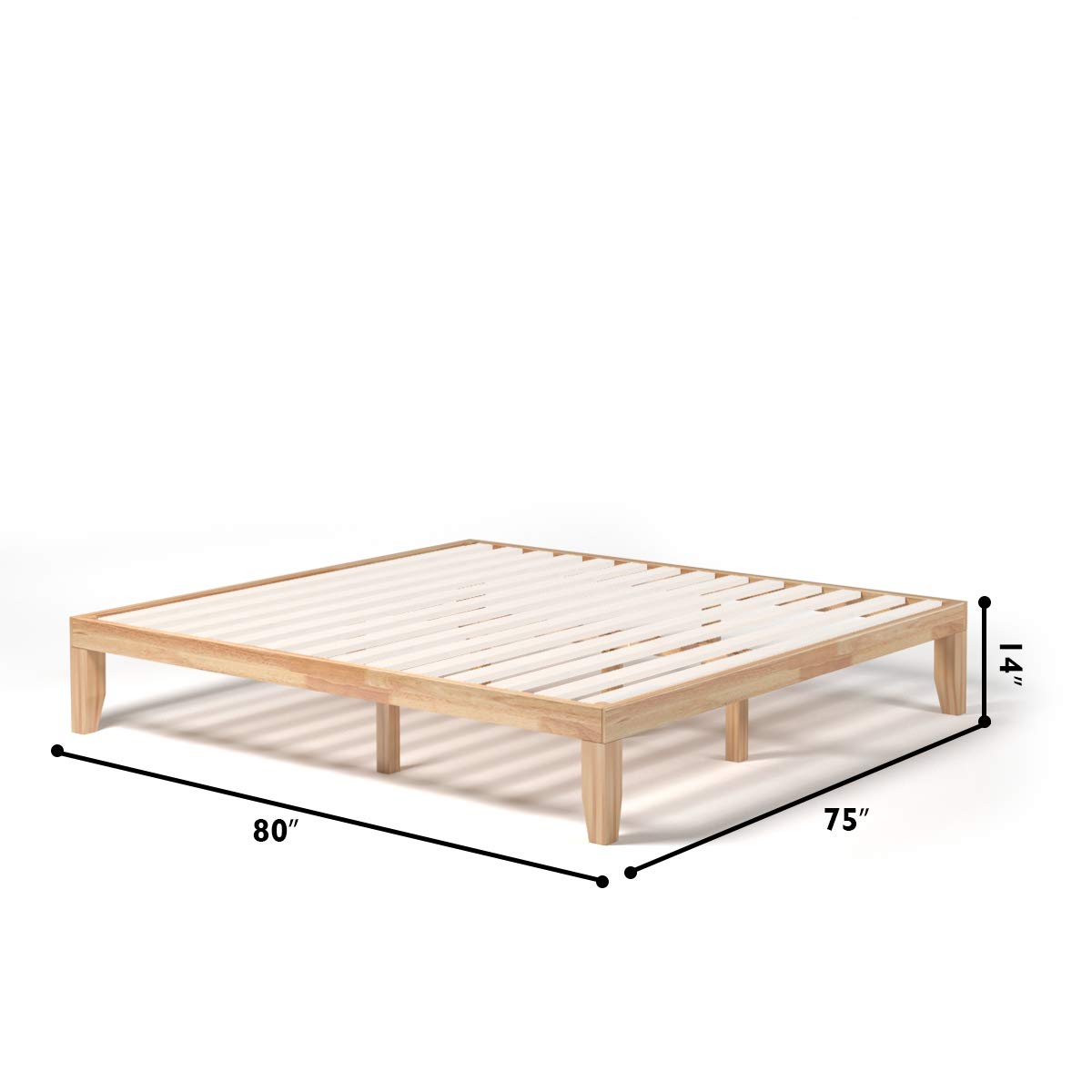 KOMFOTT King Size Wood Platform Bed Frame – Solid Rubber Wood with Durable Slat Support, No Box Spring Needed, Natural Finish - WoodArtSupply