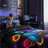 Erosebridal Game Consoles Gamer Bedding Set King Gamer Gifts,Gaming Comforter Sets for Boys Space Glow Geometric Kids Comforter Sets Boys Red Green Blue Teal,Teen Boy Room Decor Erosebridal