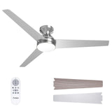 Amico Ceiling Fans with Lights, 52 inch Low Profile Ceiling fan with Light and Remote Control, Flush Mount, Reversible, 3CCT, Dimmable, Noiseless, Nickel Ceiling Fan for Bedroom, Indoor/Outdoor Use Amico
