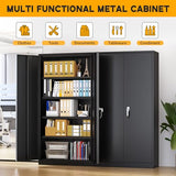 Greenvelly Metal Garage Storage Cabinet with 2 Doors and 4 Adjustable Shelves, 72" H Black Steel Lockable Storage Cabinet,Tall Metal Cabinet Locking File Cabinet for Office,Home, Garage, Gym, School Greenvelly
