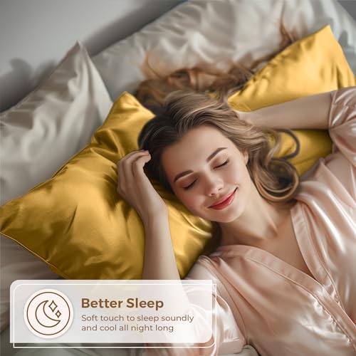 Pure Bedding Satin Pillowcase 2 Pack - King Size (20"x40", Gold) - Silky Pillow Cases for Hair and Skin - Satin Pillow Covers with Envelope Closure - Extra Soft Premium Microfiber Pure Bedding