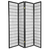 Legacy Decor 4-Panel Shoji Room Divider, Black, Real Wood Grid, Translucent Privacy Panels, 70″ W × 71″ H, Folding Screen Legacy Decor