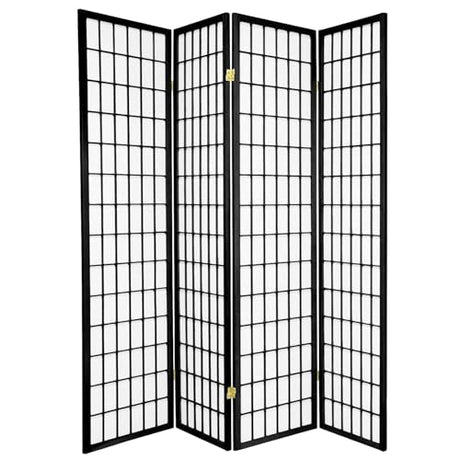 Legacy Decor 4-Panel Shoji Room Divider, Black, Real Wood Grid, Translucent Privacy Panels, 70″ W × 71″ H, Folding Screen Legacy Decor