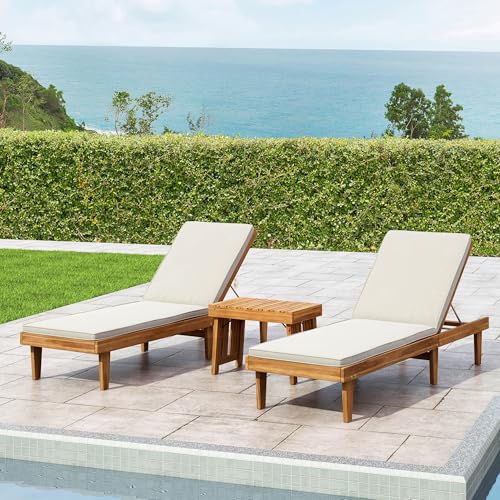 Christopher Knight Home 309784C Shane Chaise Lounge Cushion Outdoor Set of 2 with Removable Cover, 2 Piece Water-Resistant Lounge Chair Cushion 78.75" L x 23.75" W x 1.5" H Cream Christopher Knight Home