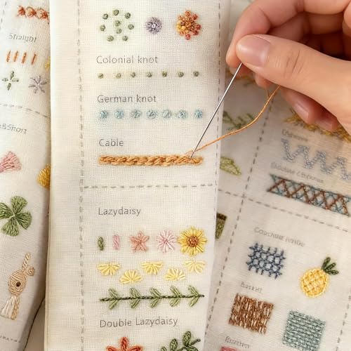 Embroidery Stitch Book Kit for Adults & DIY Craft Lovers,Portable Embroidery Kit for Beginners Enthusiasts,Includes Guide to 106 Patterns with Tools & Tutorials and 86-Piece Sewing Tool Kit(1 Set)