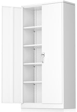 Greenvelly Metal Garage Storage Cabinet, White Steel Lockable Cabinet with 2 Doors and 4 Adjustable Shelves, 71" Utility Metal Filing Cabinet with Greenvelly