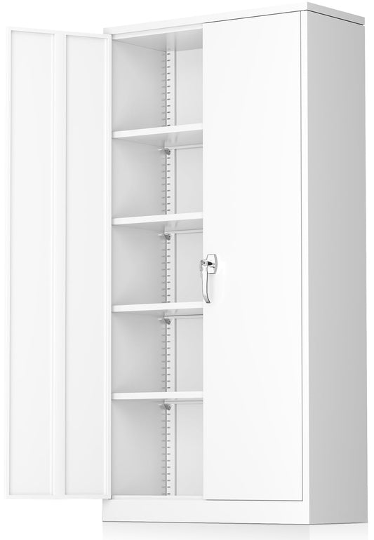 Greenvelly Metal Garage Storage Cabinet, White Steel Lockable Cabinet with 2 Doors and 4 Adjustable Shelves, 71" Utility Metal Filing Cabinet with - WoodArtSupply