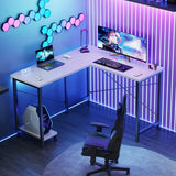 DUMOS L Shaped Desk, Computer Gaming Desks Corner Office Table with CPU Shelf for Home Study Writing Work Station 50 Inch, White DUMOS