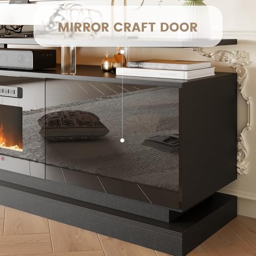 Nordivale 70" Fireplace TV Stand, Modern Entertainment Center for TVs Up to 80”, TV Console with Storage Cabinets, Media Console for Living Room, Black TV Stand and Black Fireplace Nordivale