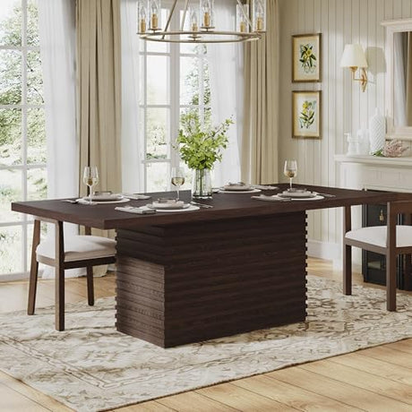 Rectangular Dining Table for 6-8 People, 84 in Long Kitchen Table with Sturdy Wooden Base & Espresso Finish Merax