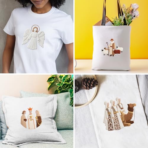 INFUNLY 6 PCS Nativity Scene Embroidery Kits for Beginners DIY Cross Stitch Starter Sets with Instructions Angel Camel Pattern Christmas Needlepoint Kits with Embroidery Cloth Colored Threads Hoops