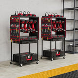 Luffioner Power Tool Organizer Cart with 8 Outlets Charging Station, Tools Storage Cart with DIY Drawer, Wheels, Power Strip, Utility Rack for Power Tools, Batteries, Wrench, Repair Tools (Red) Luffioner