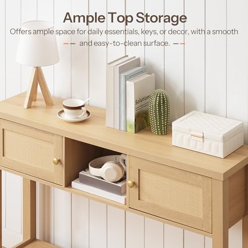 HOOBRO Console Table, 47" Rattan-Like Entryway Table with Storage, Narrow Sofa Table Behind Couch for Living Room Entry Foyer Hallway, Natural NL34XG01 HOOBRO