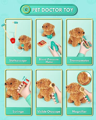 Lehoo Castle Wooden Doctor Kit for Kids, Vet Play Sets for Kids, Veterinarian Kit for Kids, Pretend Play Doctor Set with Dog Bag, Medical Kits Doctor Toys Gift for Kids Boys Girls Aged 3 4 5 6 Lehoo Castle