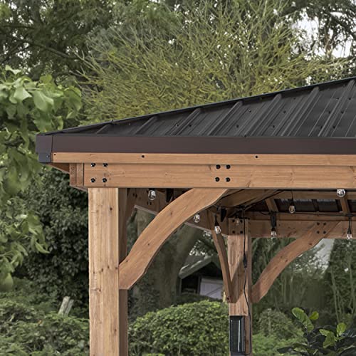 Backyard Discovery Barrington 16 ft. x 12 ft. Hip Roof Cedar Wood Gazebo Pavilion, Shade, Rain, Hard Top Steel Metal Roof, All Weather Protected, Wind Resistant up to 100 mph, Holds up to 7800 lbs Backyard Discovery
