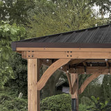 Backyard Discovery Barrington 16 ft. x 12 ft. Hip Roof Cedar Wood Gazebo Pavilion, Shade, Rain, Hard Top Steel Metal Roof, All Weather Protected, Wind Resistant up to 100 mph, Holds up to 7800 lbs Backyard Discovery