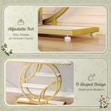 Huuger 47.2 Inch Entryway Table with Marble Top, Modern Console Sofa Table, Accent Table with Shelves, for Entry, Hallway, Entrance, Foyer, O-Shaped Metal Frame, White Marble & Gold Huuger