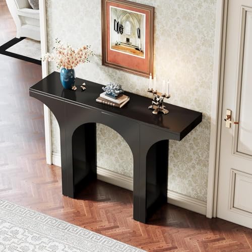 Tribesigns 47 Inches Console Table, Black Entryway Table, Modern Hallway Table, Sofa Table with Arch Base, Unique Foyer Table, Behind Couch Table, Wooden Long Accent Table for Living Room, En - WoodArtSupply