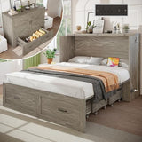 KCGKCG Full Size Murphy Bed with Storage & Charging Station, Murphy Cabinet Bed with Large Drawer for Guest Bedroom, Living Room, Office or Small Room, Full Foldable Platform Bed (Grey, Full) KCGKCG