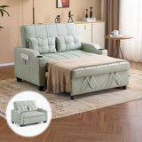 VINGLI Light Green Futon Sofa Bed Convertible Loveseat Sleeper Couch, Faux Leather Pullout Sofa Fold Out Couch Bed with USB Ports, Cup Holders, Armrest for Living Room, Bedroom Apartment Room VINGLI