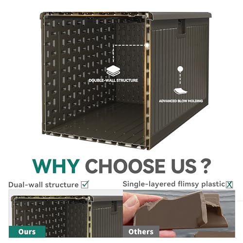 YITAHOME 90 Gallon Large Deck Box, Double-Wall Resin Outdoor Storage Boxes, Deck Storage for Patio Furniture, Cushions, Pool Float, Garden Tools, YITAHOME