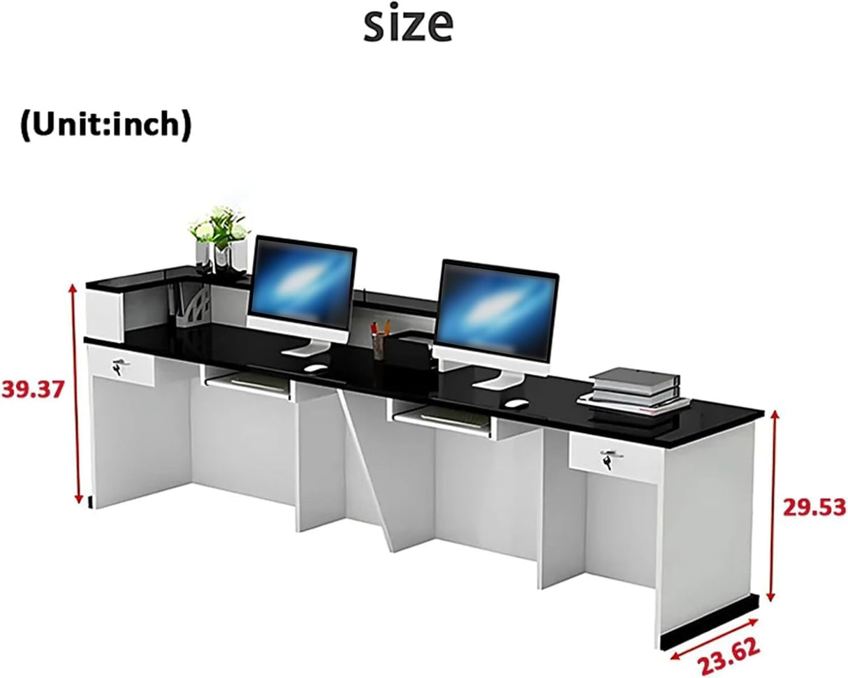 Huariifowm Modern Reception Desk Counter with with Counter & Lockable Srotage Drawers Office Wooden Front Desk with Keyboard Holder for Office (Pure White+Black/Left, 87" L*24" W*39" H) Huariifowm
