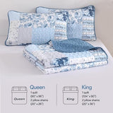Anibedding Blue Patchwork Quilt Set King Size Boho Floral Plaid Bedspread Coverlet Set, Farmhouse Soft Microfiber Bedding Set, Blue Summer Bed Cover with 2 Pillowcases for All Season Anibedding