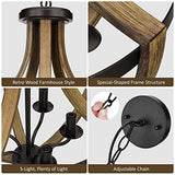 17.7" Modern Farmhouse Geometric Chandelier Light Fixture, 5-Light Adjustable Height Rustic Hanging Pendant Lighting for Dining Room Foyer Kitchen Island, ‎Retro Wood Texture and Black Finish WOAEKR