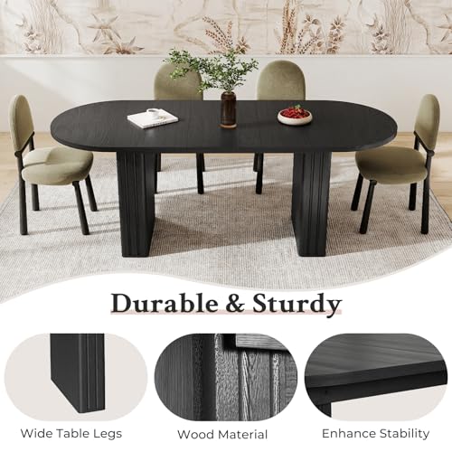 Zevemomo 62.99"-78.74" Oval Expandable Dining Table, Extendable Dining Room Table for 4-8 People with Wooden Strip Base, Modern Kitchen Table with Slide Metal Track, for Family Living Room-Black Zevemomo