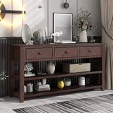 Knocbel Long Console Table with 3 Storage Drawers and Double Bottom Open Shelves, Wooden Sofa Tables for Entryway Hallway Foyer, 50" W x 16" D x 30" H,Espresso Knocbel