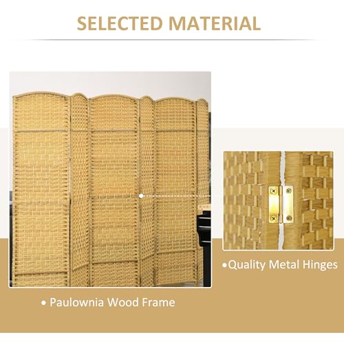 HOMCOM 6 Panel Room Divider, 6' Tall Folding Privacy Screen, Hand-Woven Freestanding Wall Partition for Home Office, Bedroom, Nature Wood HOMCOM