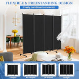 SUNALLY Room Divider 6FT Folding Privacy Screens with Lockable Wheels, 4 Panel Room Partition for Room Separator, 88" W Freestanding Portable Fabric Wall Dividers for Home Dorm Studio Office, Black SUNALLY