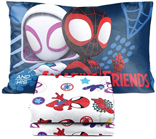 Jay Franco Marvel Spidey and His Amazing Friends Team Spidey 4 Piece Toddler Size Bed Set – Super Soft Microfiber - Includes Comforter & Sheet Set Bedding (Official Marvel Product) Jay Franco