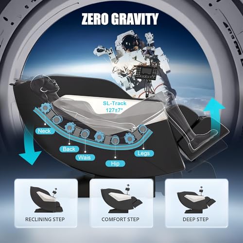 Redcamp Massage Chair Full Body: Zero Gravity with SL Track, 3D Robot Hands, Heat, Airbag Massage, Foot Roller, Bluetooth, Body Scan, LED Remote, Wireless Phone Charging,Black Redcamp