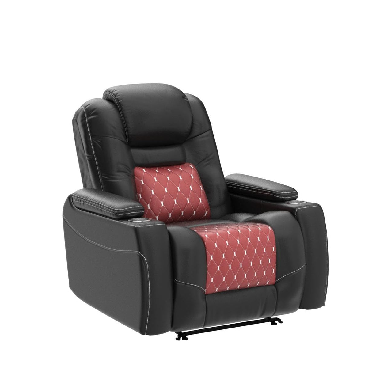 ANJ Electric Power Recliner Chair with Adjustable Powered Headrest, Faux Leather Home Theater Seating Overstuffed Reclining Furniture with USB Ports, Cup Holders, Hidden Arm Storage (Black/Red) ANJ