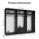 Madesa 6 Doors 2 Drawers Wardrobe Set Armoire Closet Bedroom Storage Cabinet with Shelves and Hanging Space 94" L Wooden Clothing Organizer Unit (Black) Madesa