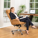 Glitzhome Modern Executive Office Chair, High Back PU Leather Ergonomic Computer Desk Chair, Adjustable Height Swivel Office Task Chair with Lumbar Back Support (Camel) Glitzhome