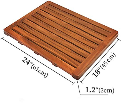 Utoplike (24"x18") Teak Wood Bath Mat, Shower Mat for Bathroom, Wooden Floor Mat Square Large for Spa Home or Outdoor - WoodArtSupply