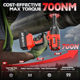 Aiment Cordless Impact Wrench 1/2 inch, 550 Ft-lbs Max Torque(700 N.m), 21V 3000 RPM Brushless Power Impact Gun, 4.0 Ah Battery with Fast Charger, 6 Pcs Sockets, Electric Impact Driver for Car Home Aiment