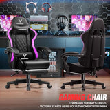 EXRACING Gaming Chair with Footrest Ergonomic High-Back PU Leather Computer Chair with RGB LED Lights Linkage Armrests Lumbar Support and Headrest 150°Reclining Diamond Quilted Office Chair for Adults EXRACING