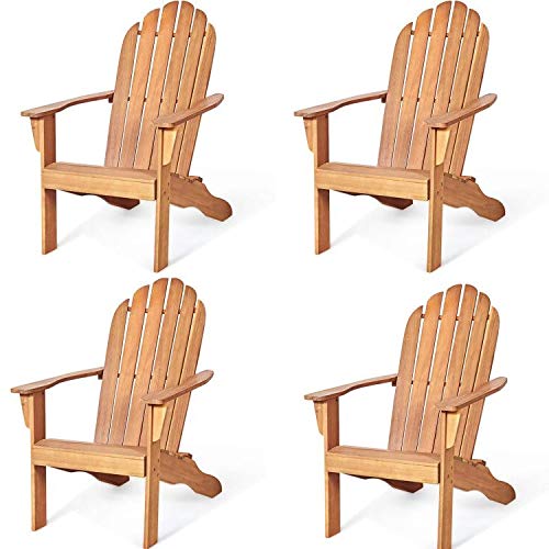 RELAX4LIFE Adirondack Chairs Set of 4, Acacia Wood Adirondack Lounge Chair, Weather Resistant Outdoor Chair for Patio Garden Porch Deck, 350 LBS Weight Capacity, Wooden Fire Pit Chairs (4, Natural) RELAX4LIFE