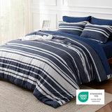 Bedsure Full Comforter Set 7 Pieces, Blue Striped Bedding Set for All Seasons, Reversible, Cationic Dyeing Bed in a Bag with Comforter, Sheets, Pillowcases & Shams Bedsure